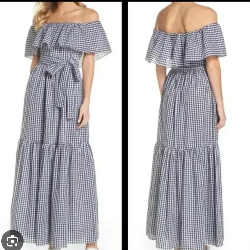 Chelsea28 Blue and White Off-Shoulder Maxi Dress - Picture 1 of 6